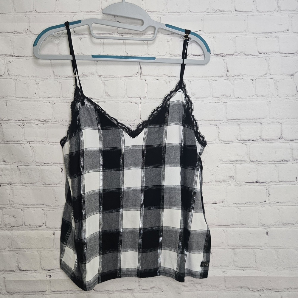 Victoria's Secret Cami Black Plaid Cotton Flannel Tank Goth Grunge Punk Cottage